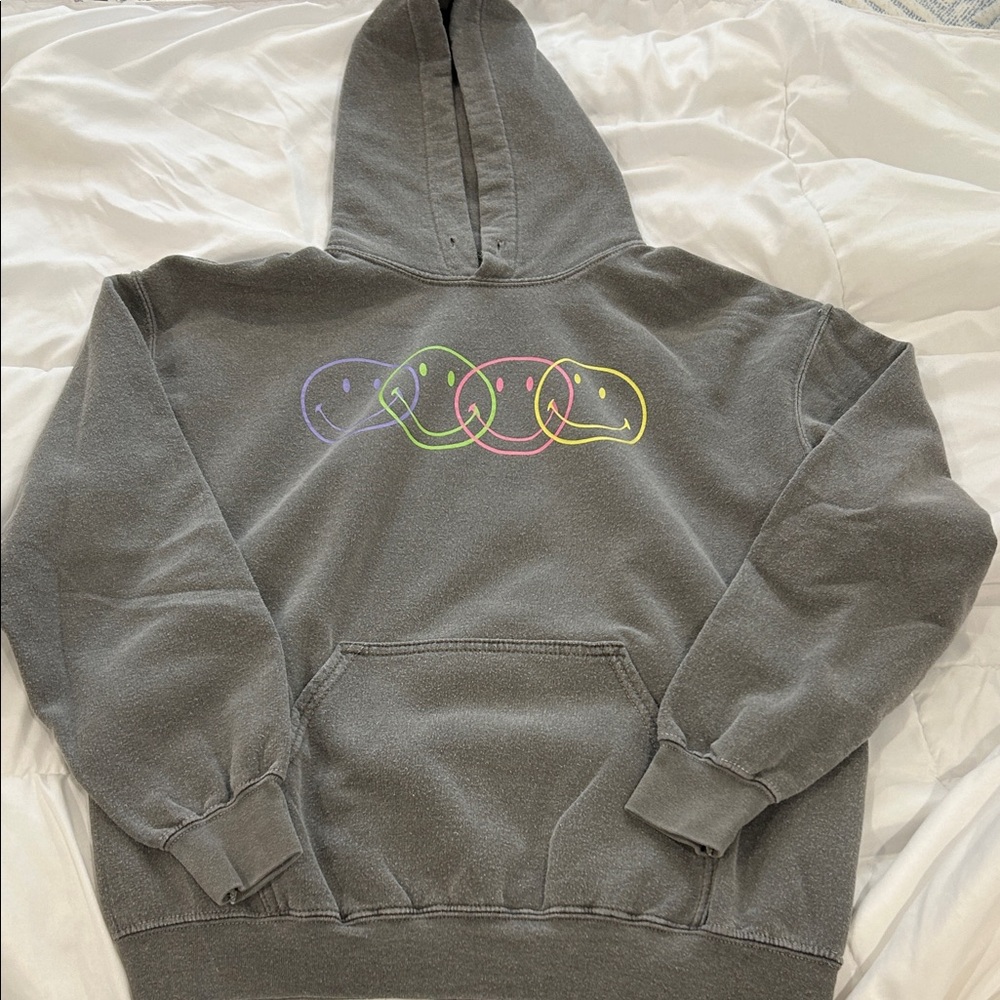 Urban Outfitters Gray Hoodie with Colorful Smiley Design